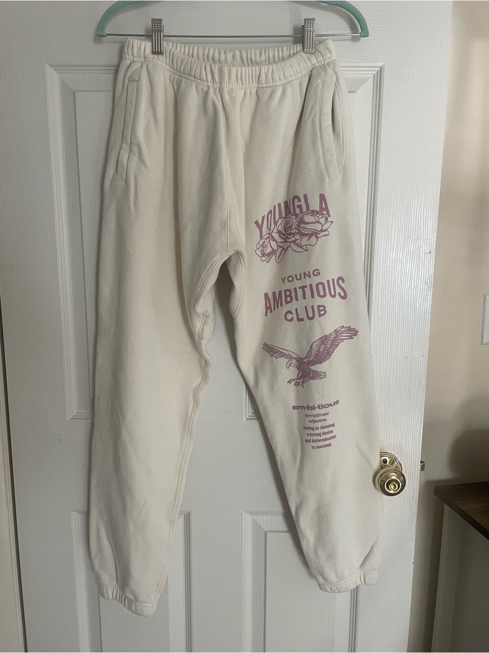 YoungLA Cream Sweatpants with Dusty Pink Graphic